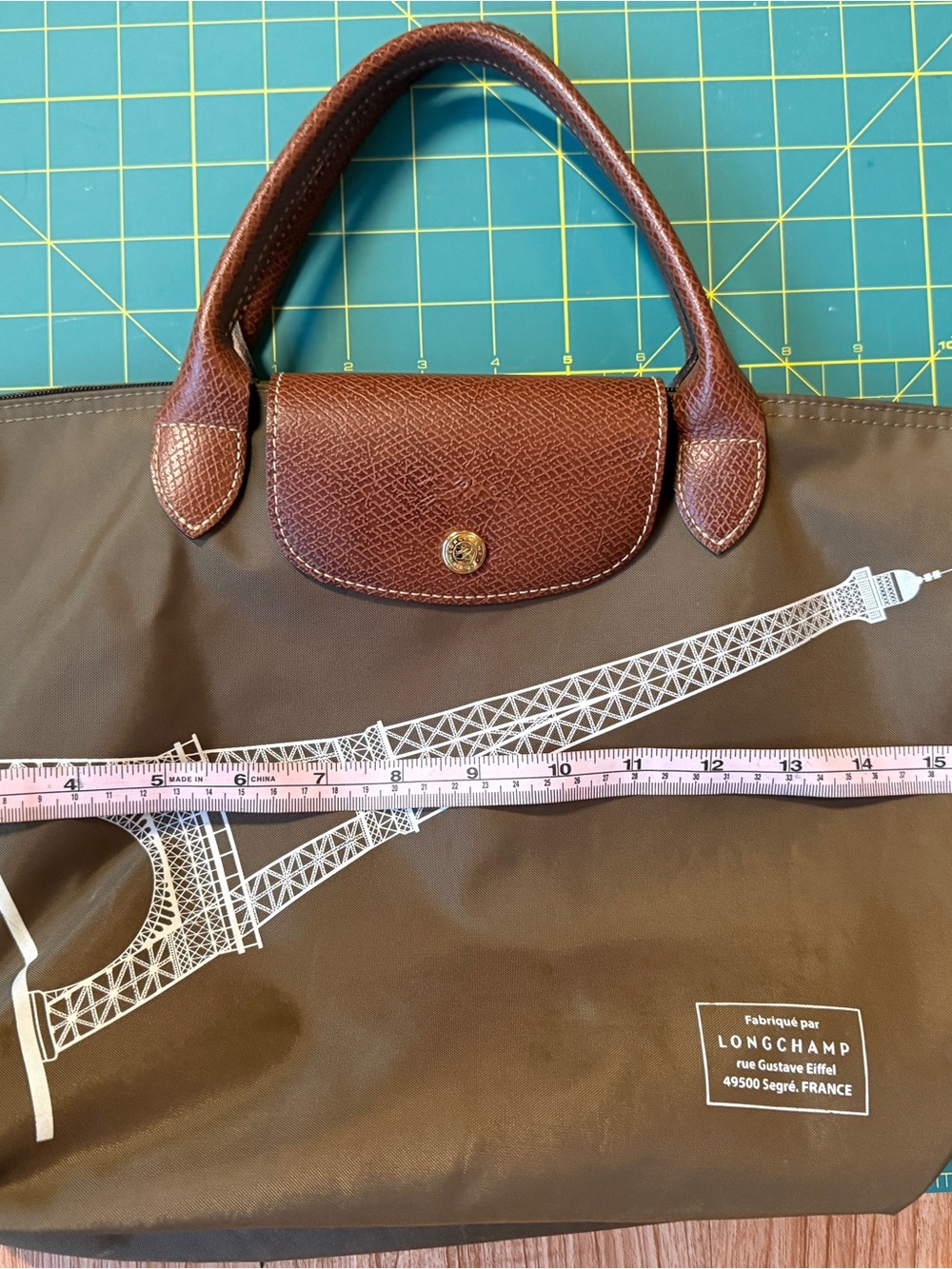 Women’s special edition Olive Green Tote Bag with Brown Leather Handles